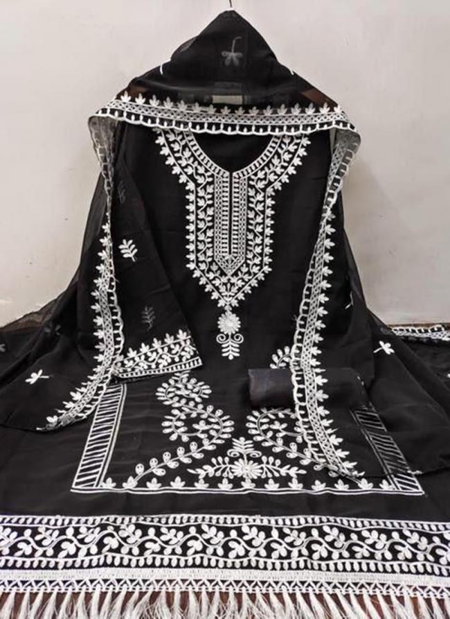 Georgette Black Festival Wear Embroidery Work Dress Material